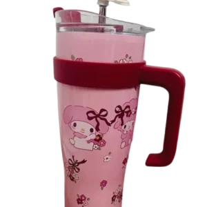 Cute Printed Tumbler with Handle & Straw