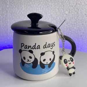 Panda Mug with Lid & Cute Panda Keychain