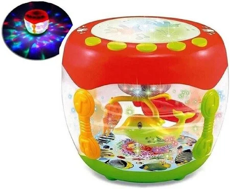 Musical Rotating Drum Toy with Lights – 360° Baby Activity Drum | Sound, Music & Colorful LED Projection